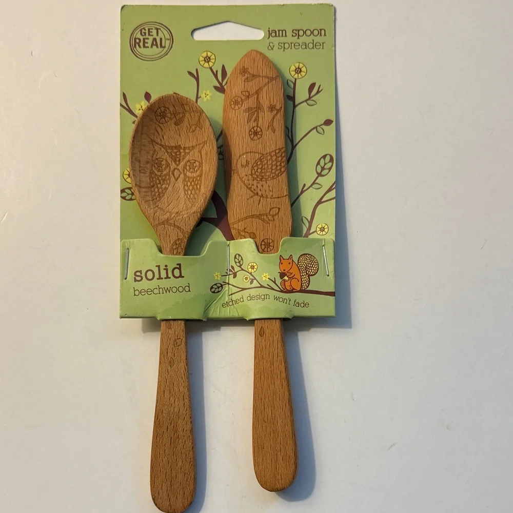 Solid Beechwood Jam Spoon & Spreader - Natural Brown