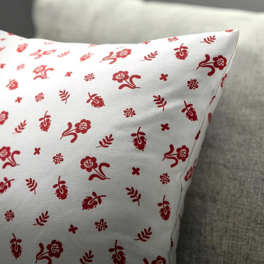 2 Red Floral Print Throw Pillow Covers