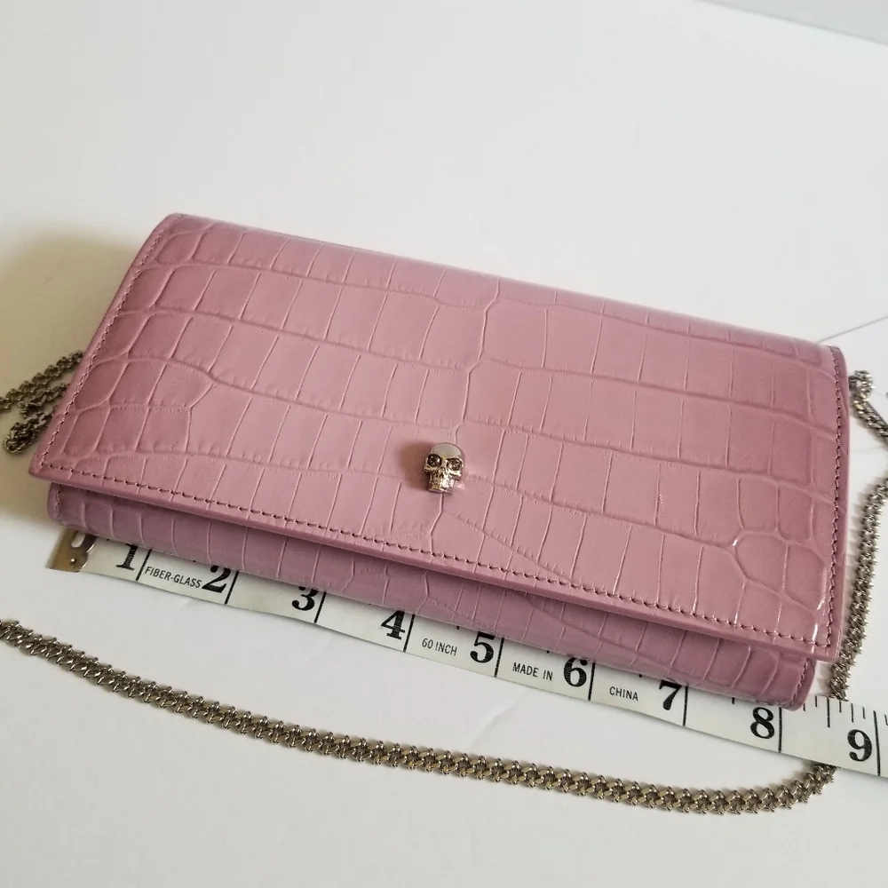 Alexander McQueen Croc-Embossed Leather Wallet-On-Chain Antic Pink