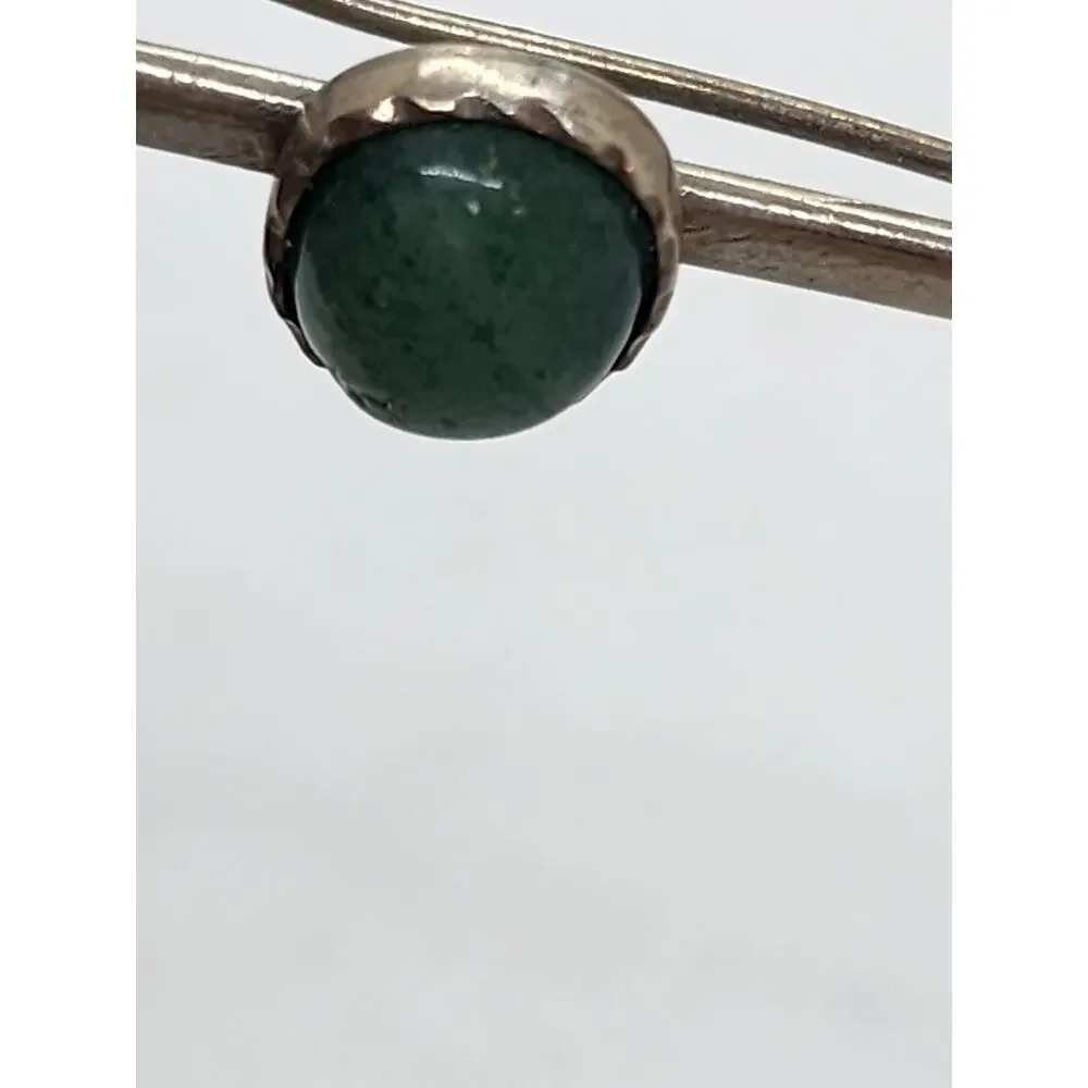 Antique Long Bar Brooch Pin Sterling Silver Jade Cabochon Tie Suite Collar Hat