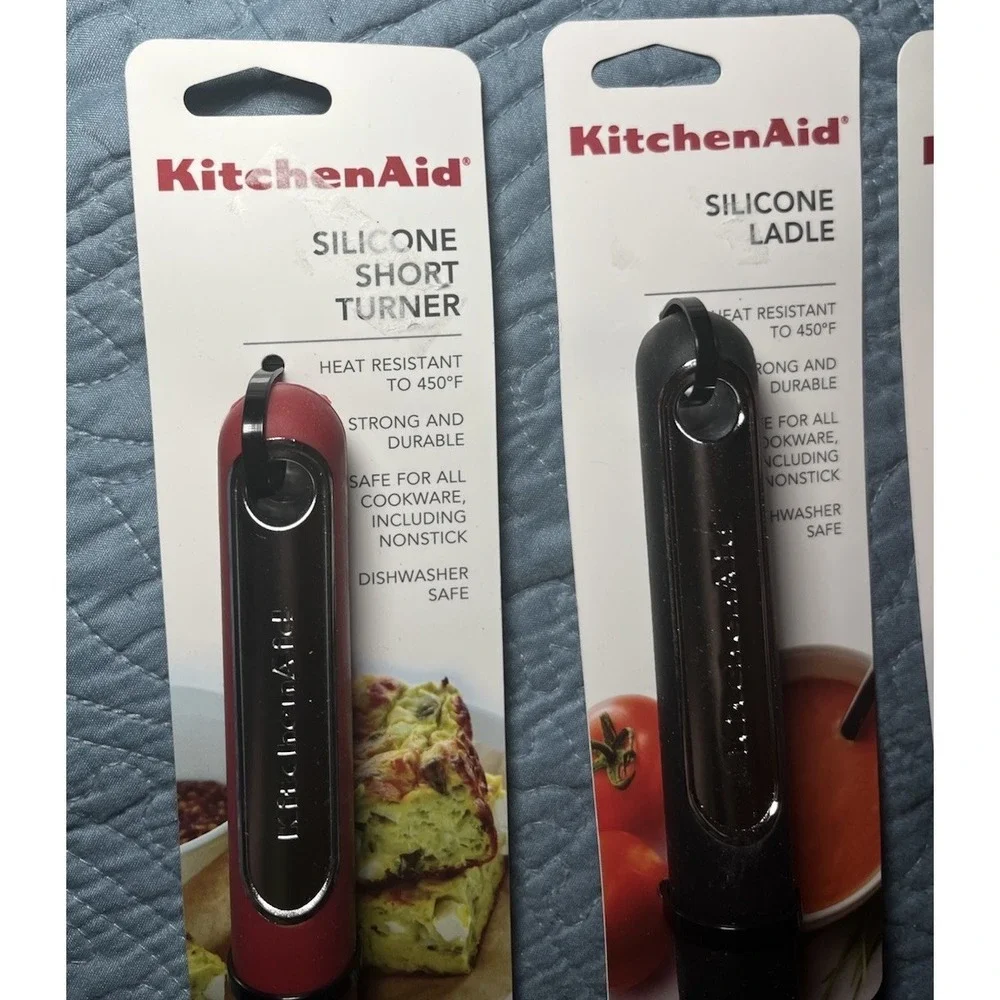 KitchenAid 4 Pc Black Red Silicone Ladle Basting Spoon and Lifter Safe Nonstick