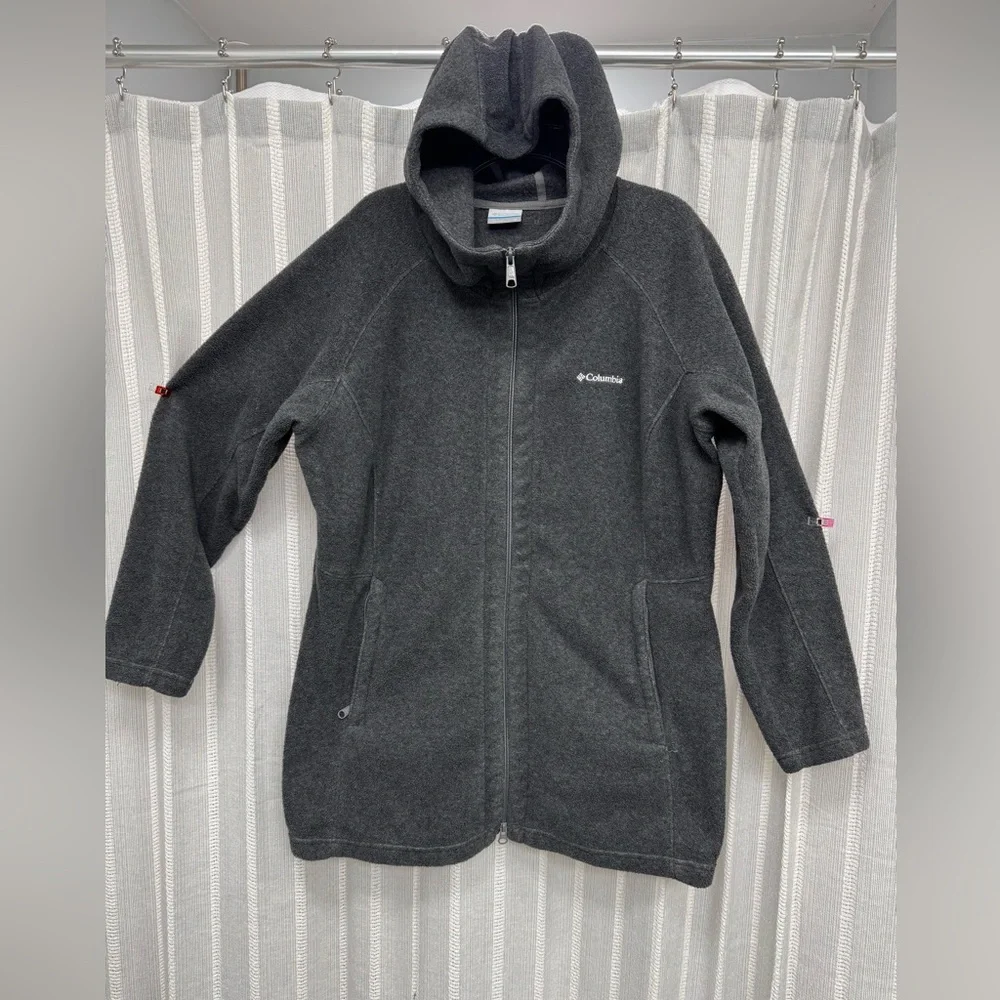 Columbia Gray Fleece‎ Full Zip Jacket with Hood and Zipper Pockets Size 1X