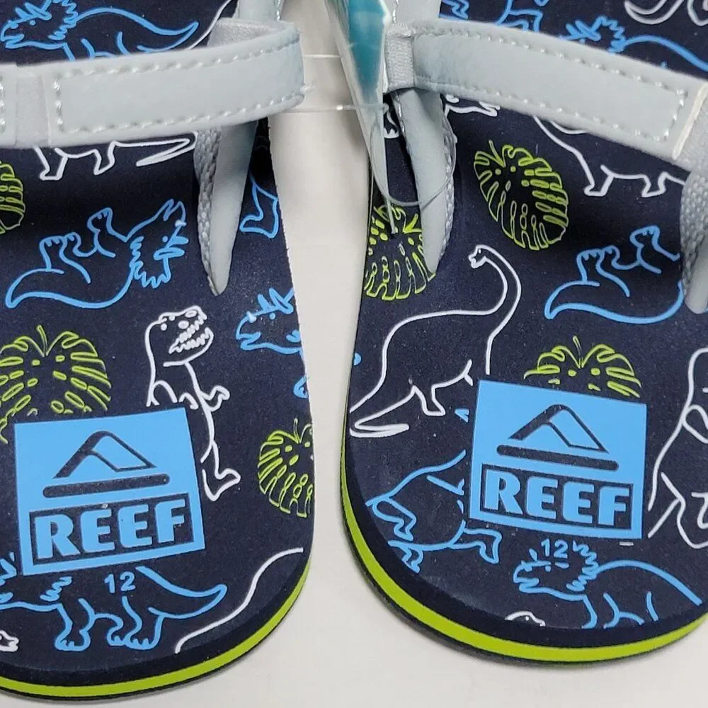 Reef Flip Flop Sandals Toddler Boy Size 12 Ahi Dino Dinosaur Gray Blue Backstrap