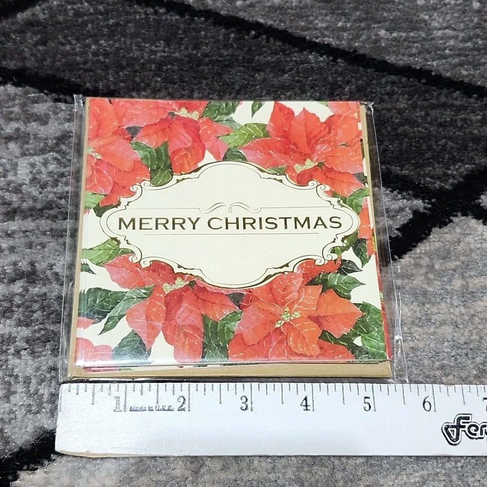 VINTAGEMICHAEL'S POINSETTIA GOLD FOIL MERRY CHRISTMAS 30 BLANK NOTE CARDS & ENV…