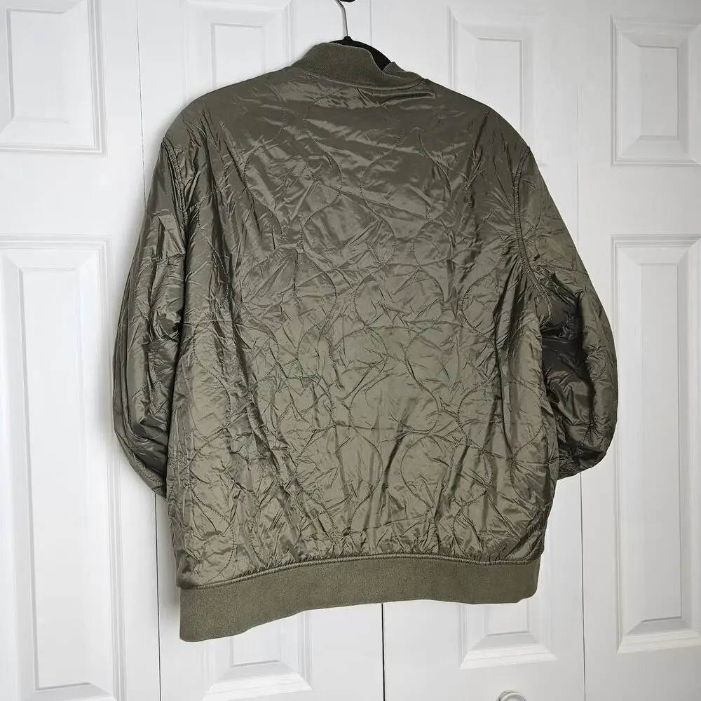 American Eagle Olive Green Men's Reversible Quilted Bomber Jacket Large
