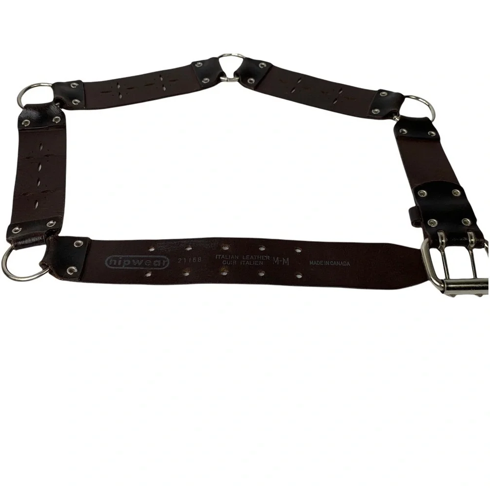Hipwear Dark Brown Distressed Belt Starburst Cut Outs & Silver Buckle & Rings