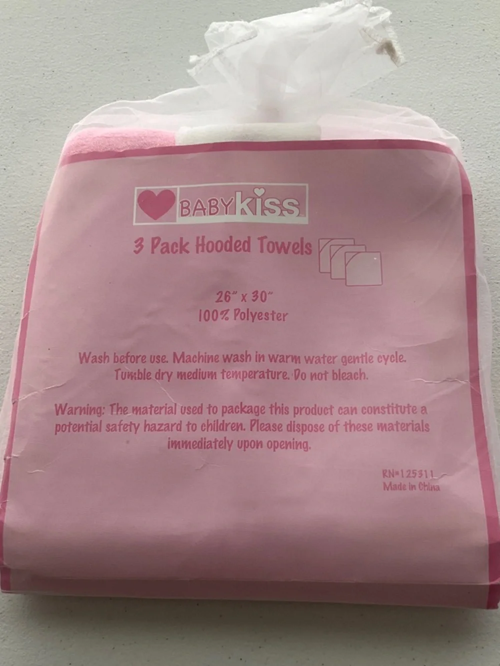🌺$6.00 final price-BabyKiss Pink Hooded Baby Towels - 3 Pack