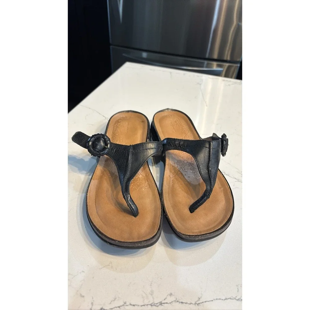 Rockport Black Leather Thong Sandals Buckle Comfort Slip On SZ 10 Womens