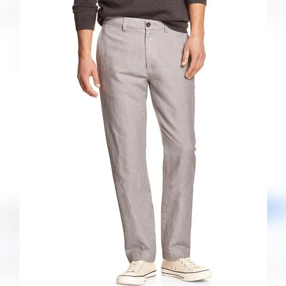 Banana Republic Men's Aiden Chino Slim Leg Linen High Rise Pants sz 34x30, Tan.
