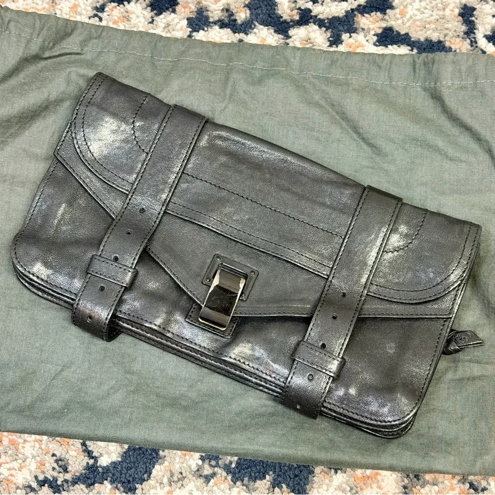 Proenza Schouler PS1 Lamb Leather Moto Clutch in Black
