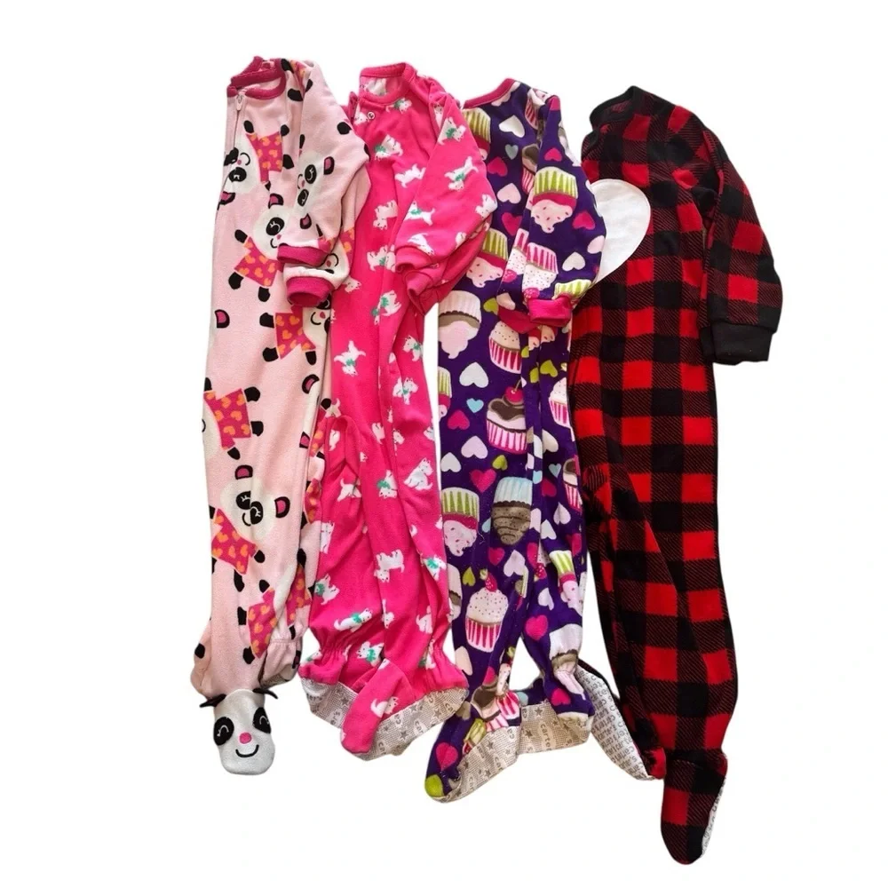 Carters Fleece zip toddler girls pink footie grip onesie pajamas Sz 2T