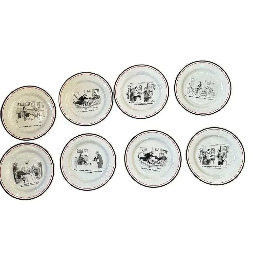 Vintage Restoration Hardware New Yorker Cartoons 8 Dessert Plates
