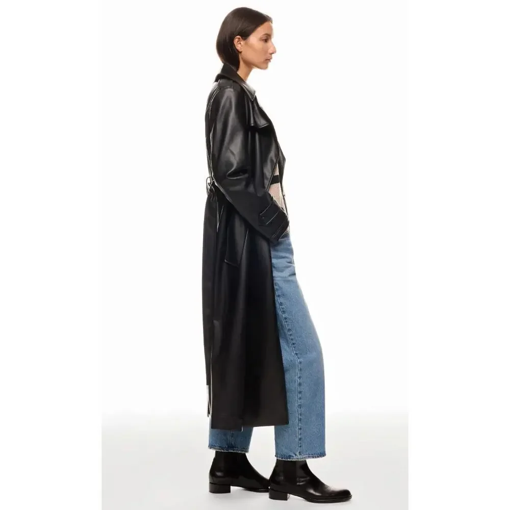 Derek Lam 10 Crosby x RTR Black Faux Leather Trench Coat