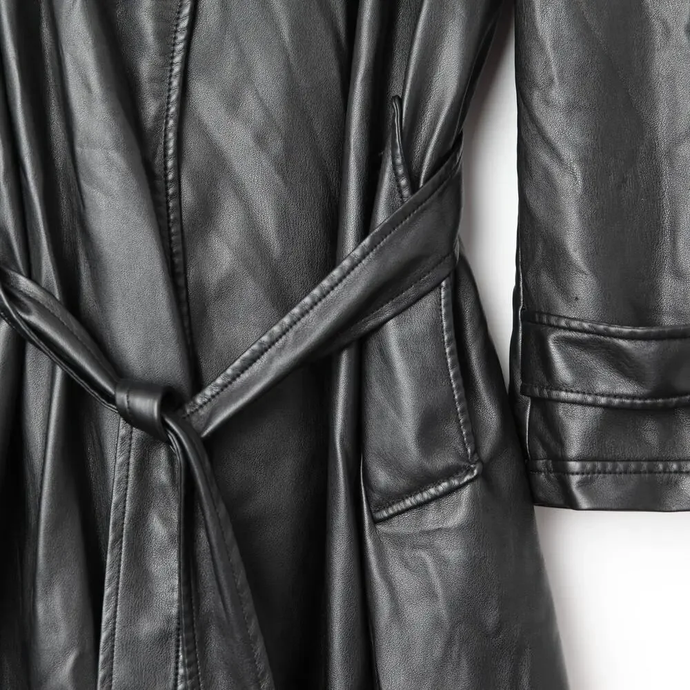 Derek Lam 10 Crosby x RTR Black Faux Leather Trench Coat