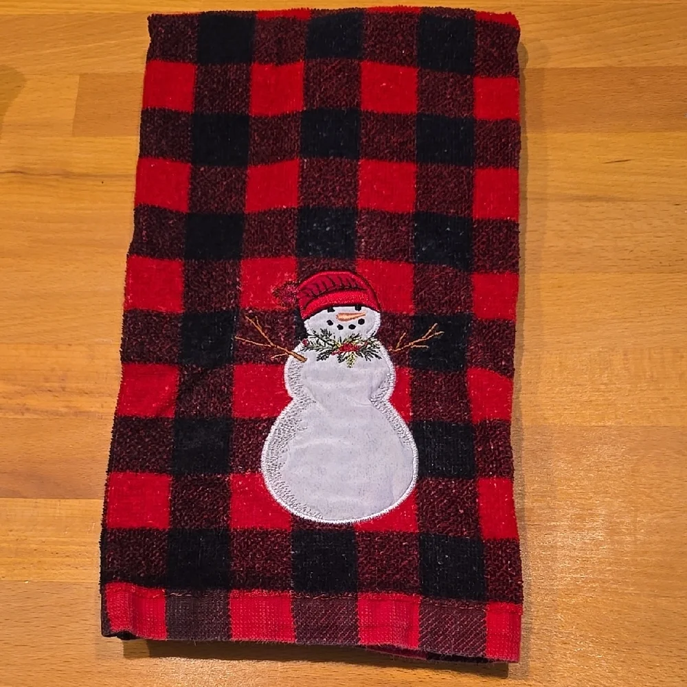 Red and Black Plaid Snowman Towel