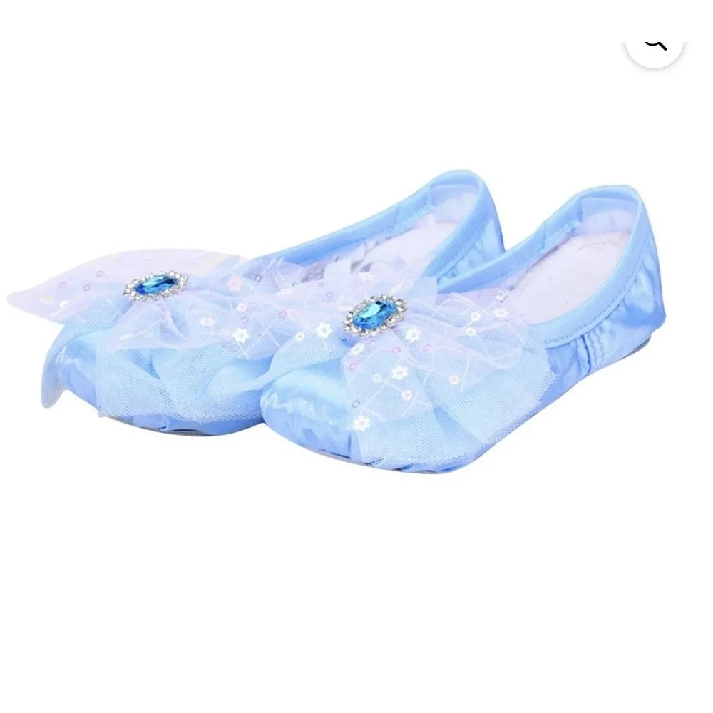 Girls Size‎ 34 9-10 Years Ballet Dance Slippers Split Soft Canvas Sole Bow Blue