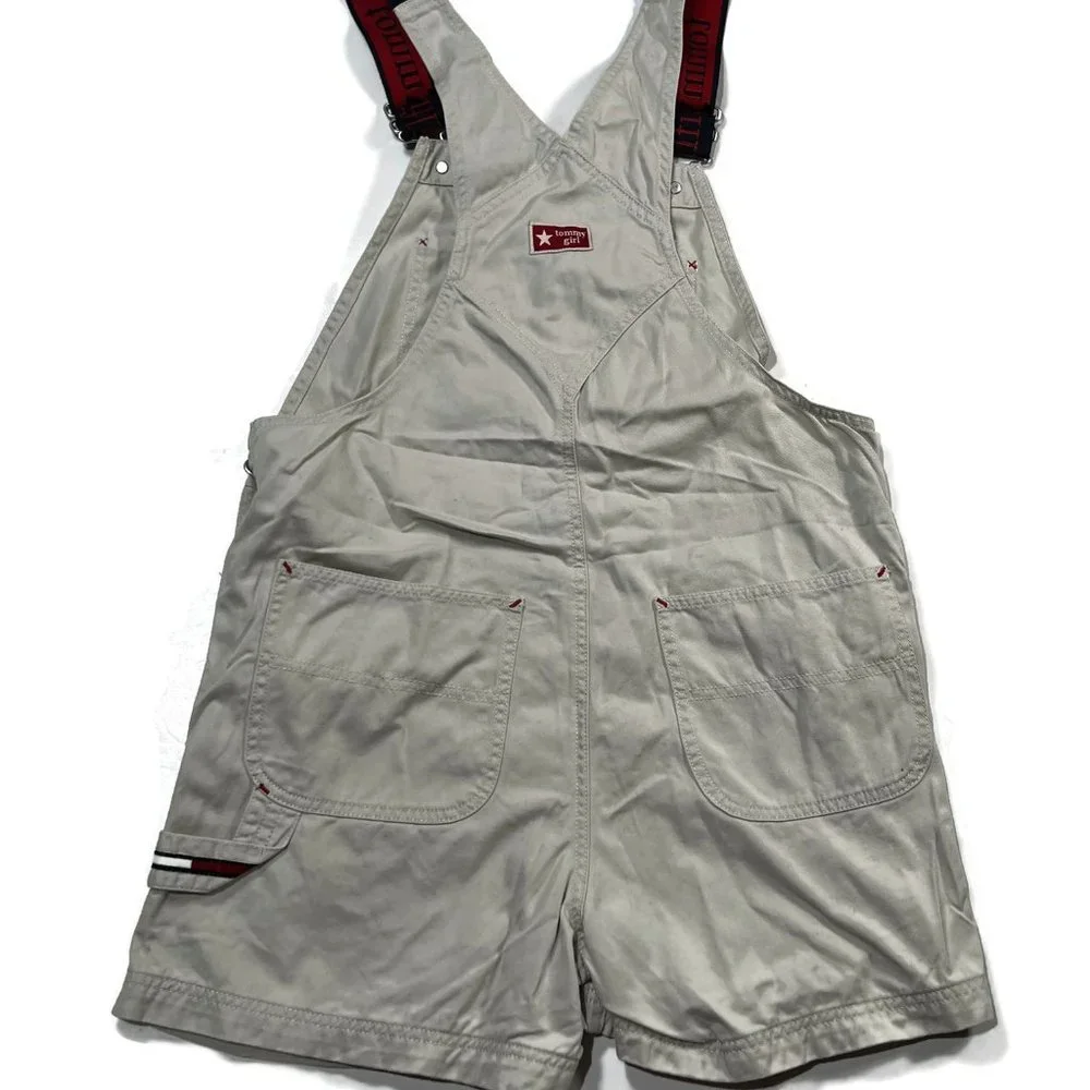Vintage Tommy Girl Bib Overall Shorts Sz 5 - Y2K Tommy Jeans Hilfiger Shortalls‎