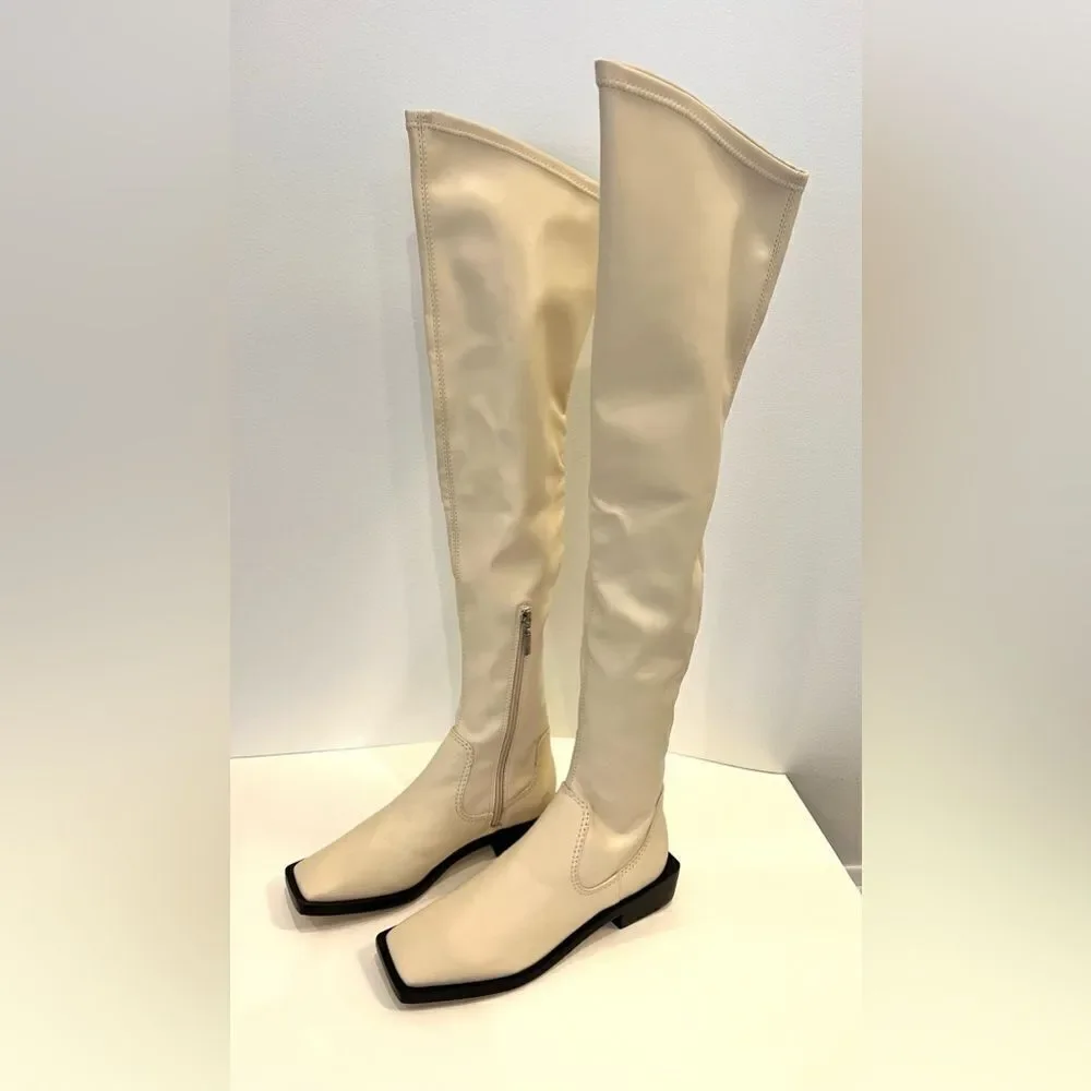 Schutz Guily Up Stretch Napa Leather Over the Knee‎ Boots in Eggshell 5, NWOB