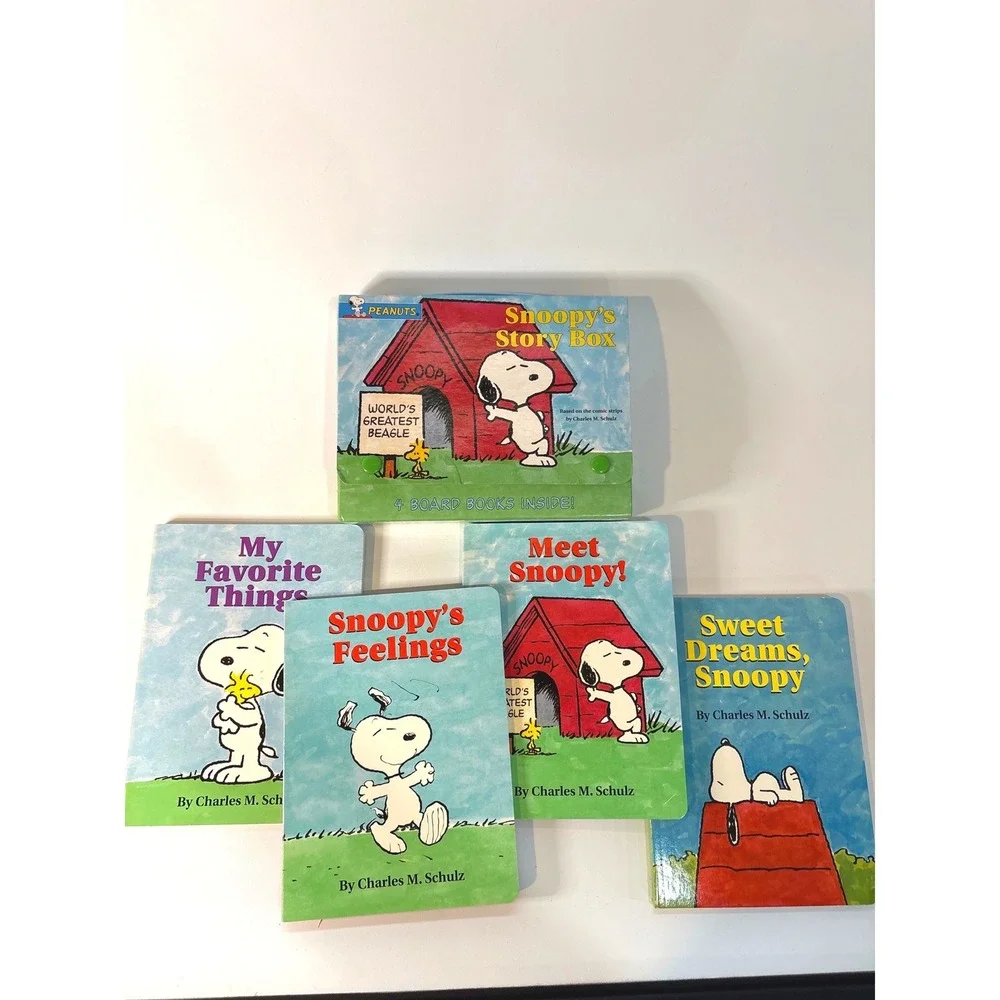 Peanuts Snoopy's Story Box 4 Board Books Set Charles M Schulz Carrying Case