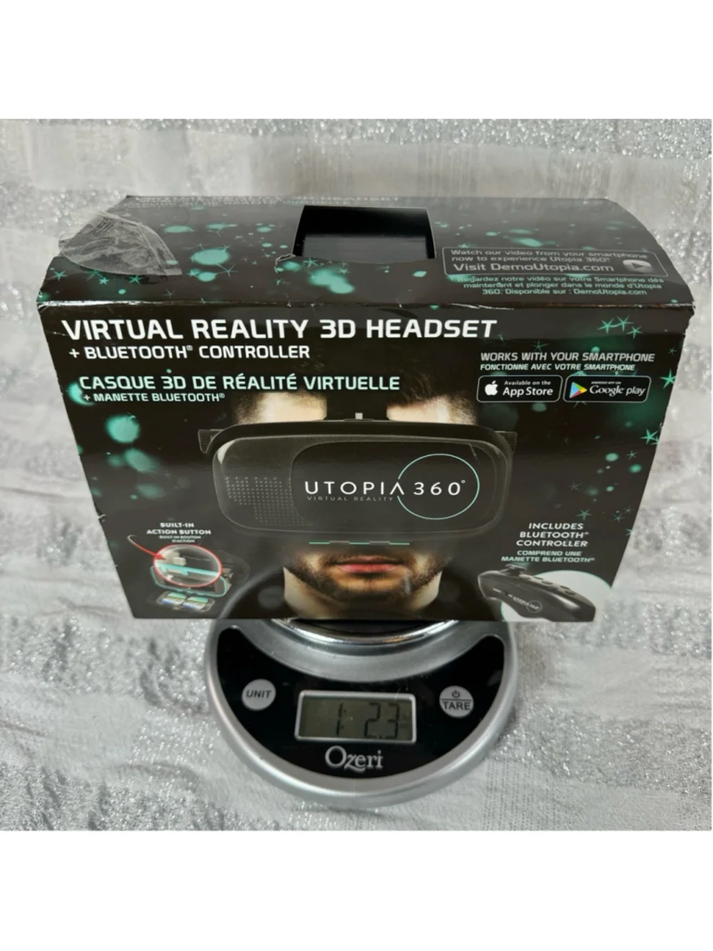 Utopia 360 Virtual Reality Headset with Bluetooth Controller - Black/Blue