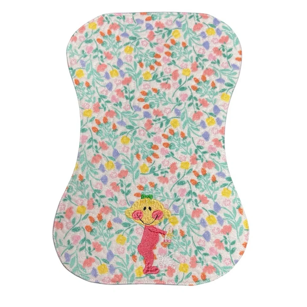Hand Crafted Flannel Burp Cloth Contoured Padded Fabric Quilted Reversible
