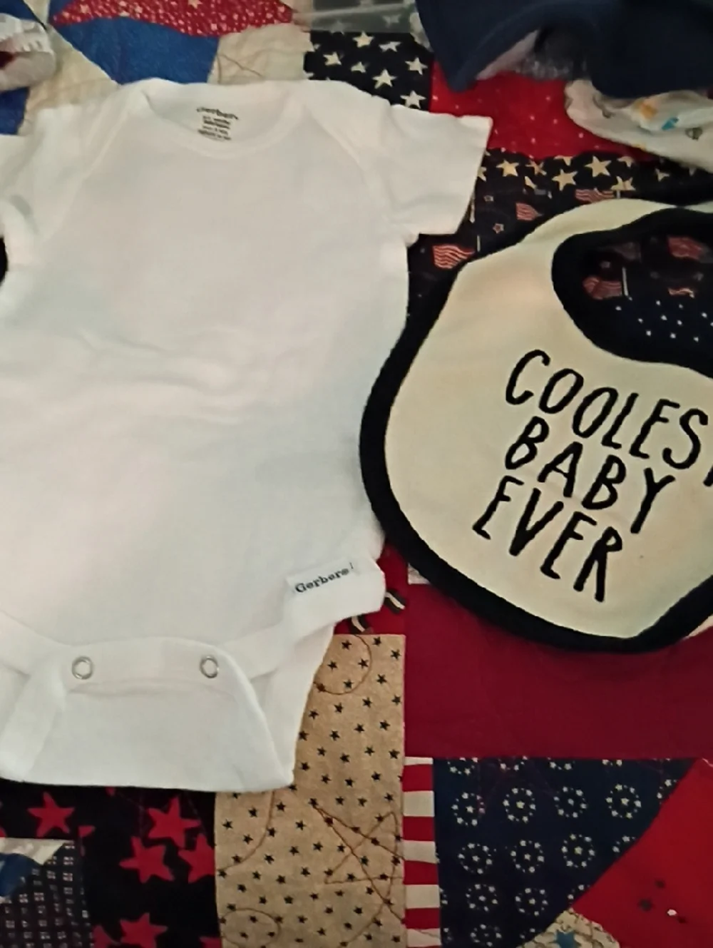 Gerber White Bodysuit with Cream Bib and Black Trim - 
