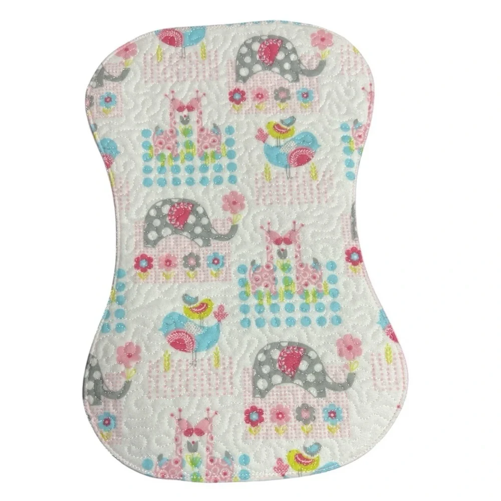 Hand Crafted Baby Burp Cloth Flannel Contoured Padded Fabric Quilted Reversible