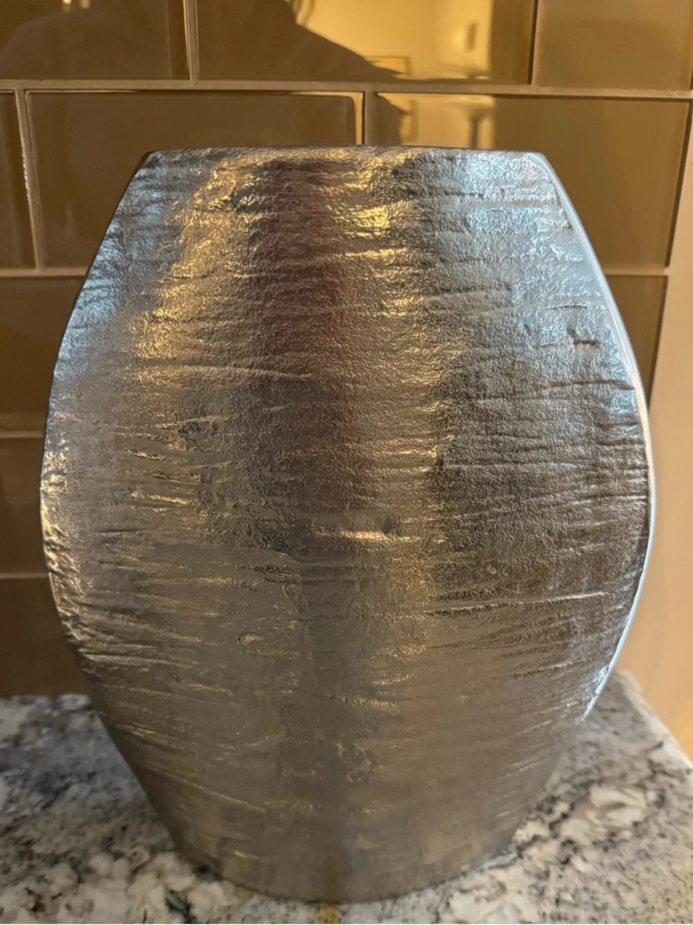 Crate & Barrel Allegra Vase Short SilverTextured Decorative Vase