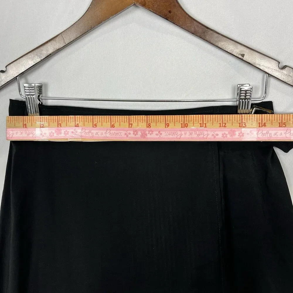 Max Studio Norstrom Women Black Wrap Skirt L Tortoiseshell Buckle Midi Rayon