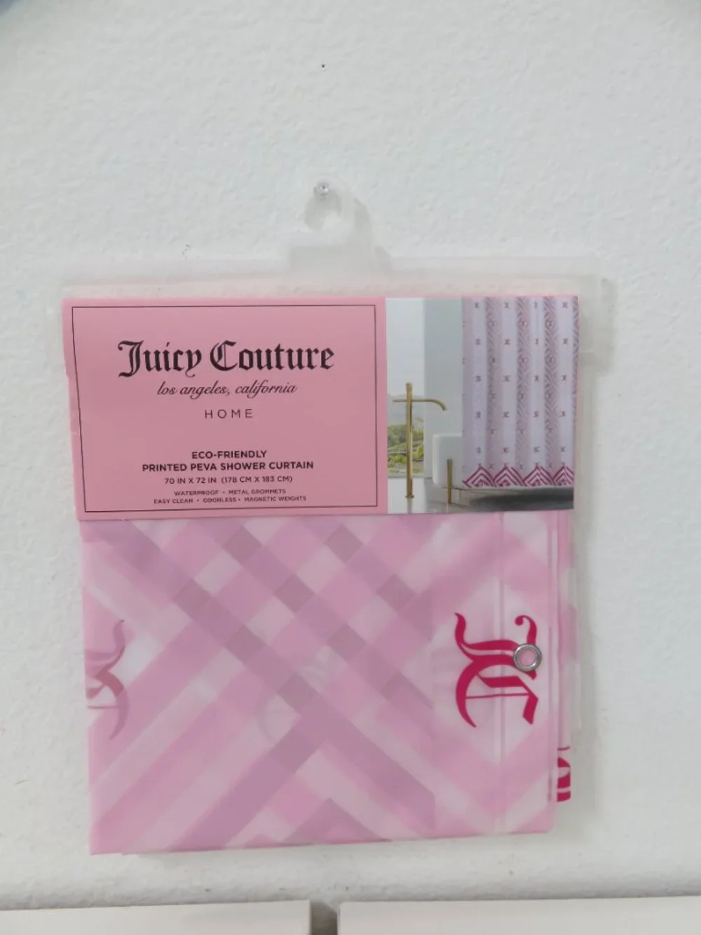 (#134) Juicy Couture PEVA Pink Crown Logo Shower Curtain Liner Bathroom 70x72