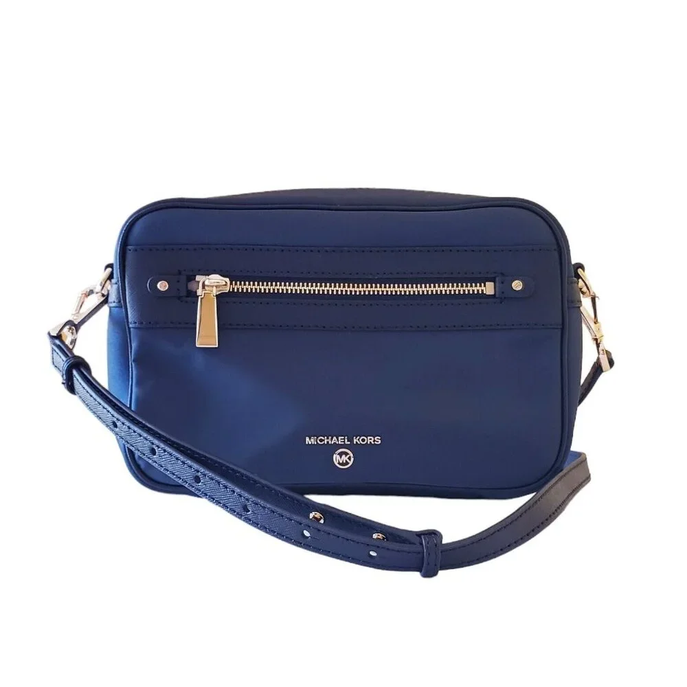 Michael Kors Jet Set Charm Women's Navy Blue Crossbody Bag Nylon Leather Trim