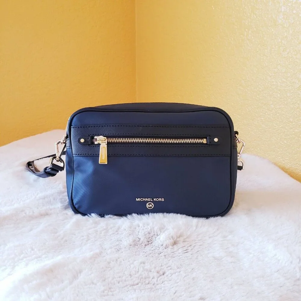 Michael Kors Jet Set Charm Women's Navy Blue Crossbody Bag Nylon Leather Trim
