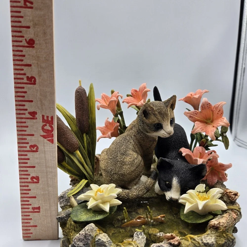 2001 Lenox Figurine Afternoon Amazement Kittens Cats Flowers Koi Pond Rare‎ Read