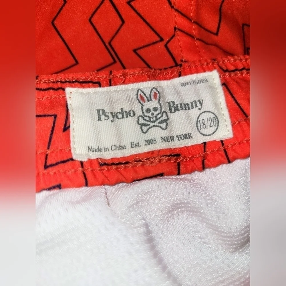 Psycho Bunny 32078 Boy's Swim Trunks In Bonfire Print Size 18/20 XL