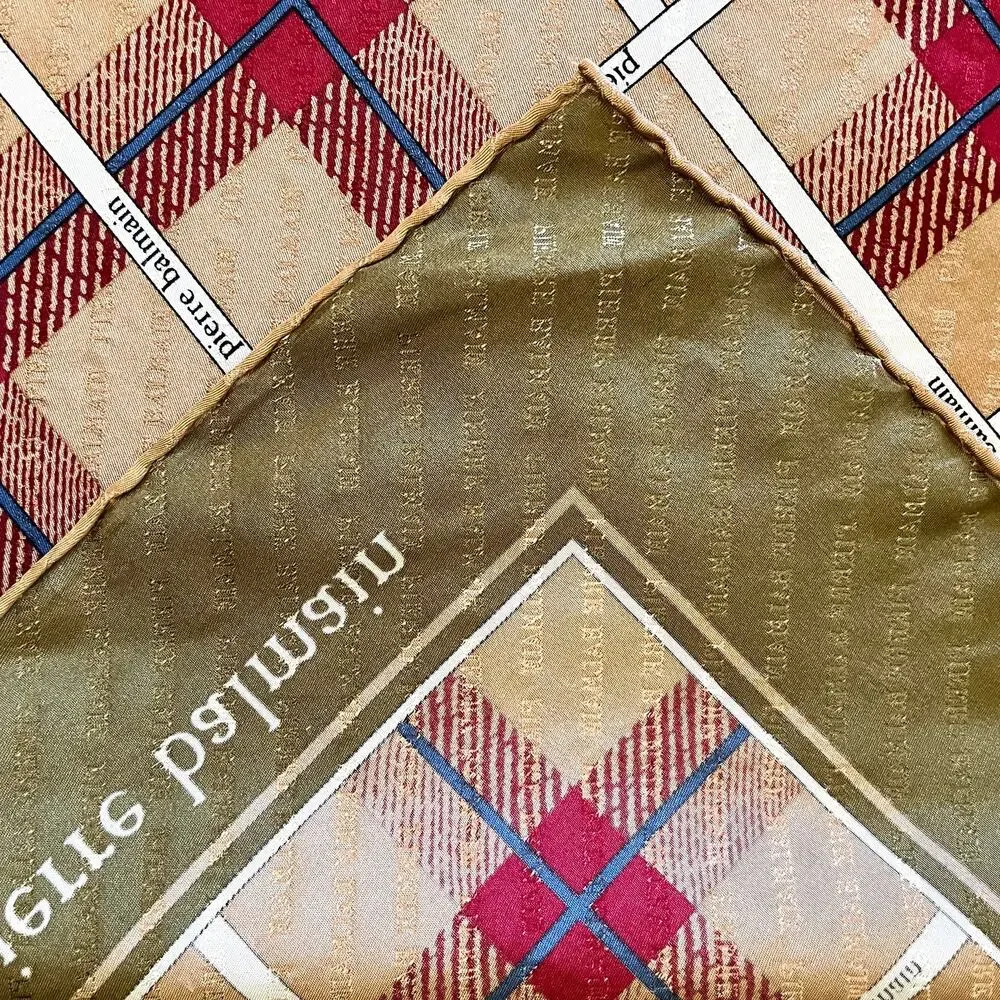 Vintage Pierre Balmain Jacquard Silk Tartan Plaid Print Square Scarf 31