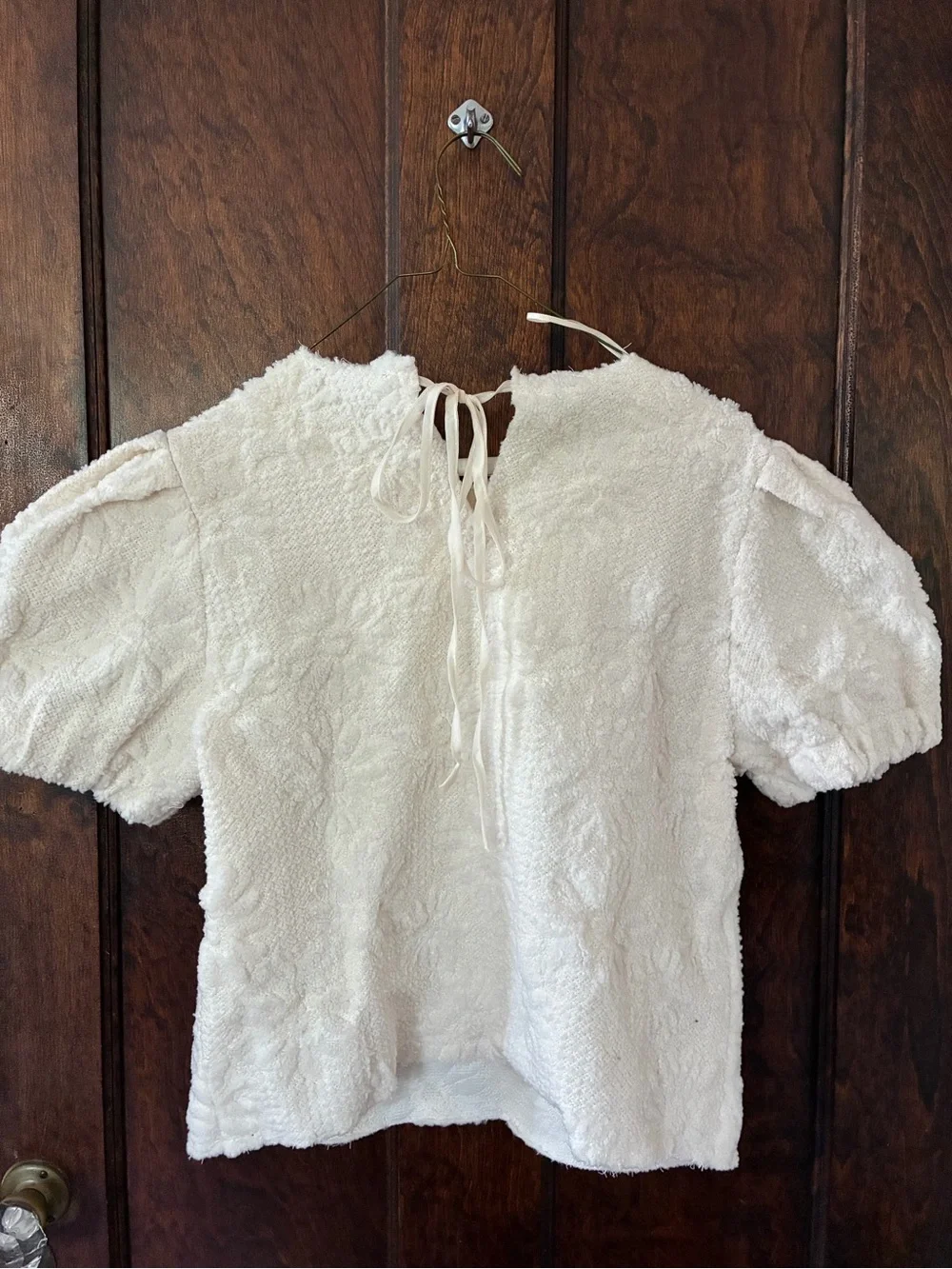 Zara Textured Puff-Sleeve Top Cream