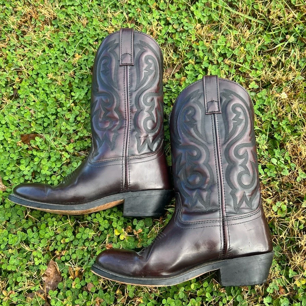 Cody James Men’s Black Cherry Round Toe Sturdy Shiny Western Cowboy Boots 8.5D