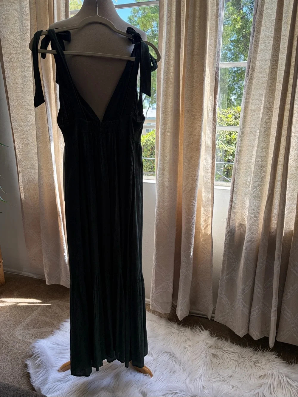 Abercrombie & Fitch Olive Green Tie-Shoulder V-Neck Maxi Dress