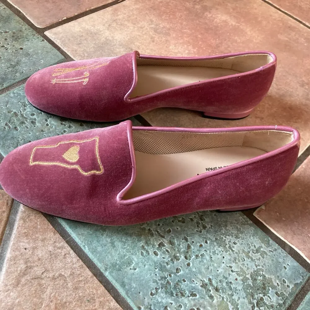Jon Josef Womens Pink Velvet Vermont Ski Smoking Flat Gatsby Loafers Size 6 RARE