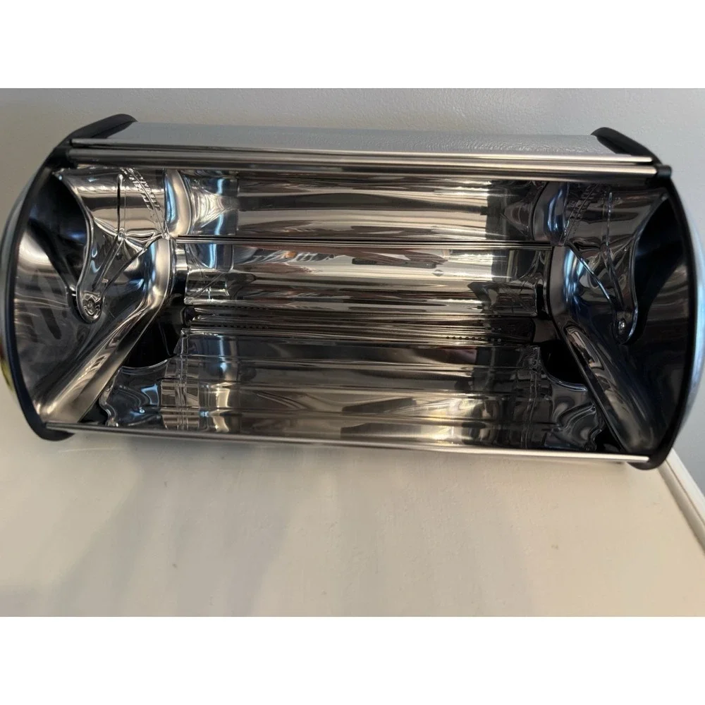Vintage Retro Mod Stainless Steel Chrome Metal Roll Top Rounded Dome Bread Box