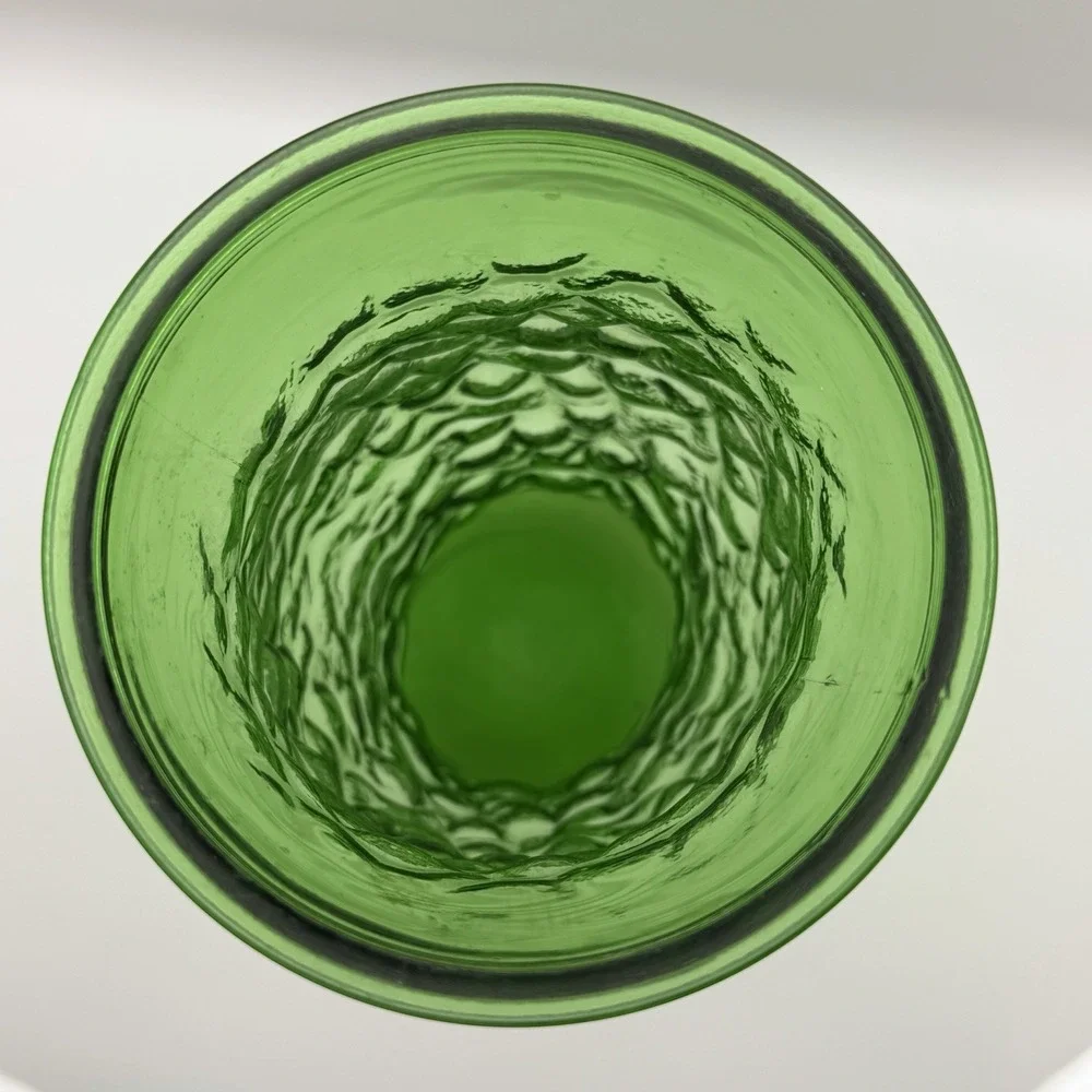 Vintage Art Glass Vase Green Lido Crinkle Tall Textured MCM 9.5