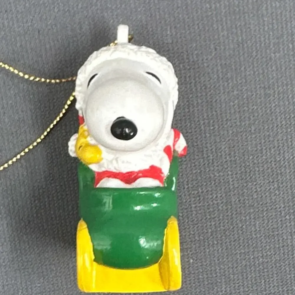 VTG Snoopy Woodstock Christmas Ornament Sleigh Santa Hat Peanuts Holiday Retro