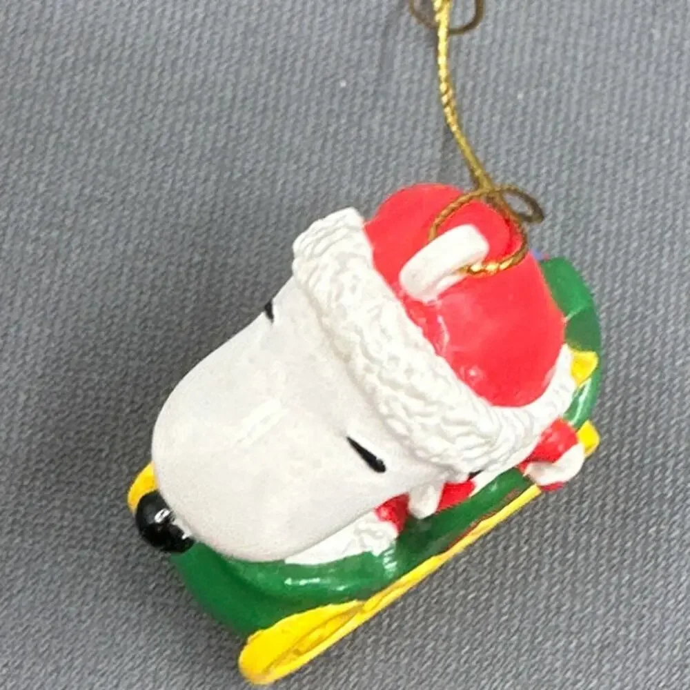 VTG Snoopy Woodstock Christmas Ornament Sleigh Santa Hat Peanuts Holiday Retro