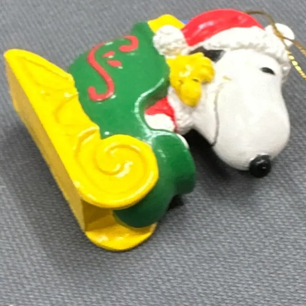 VTG Snoopy Woodstock Christmas Ornament Sleigh Santa Hat Peanuts Holiday Retro