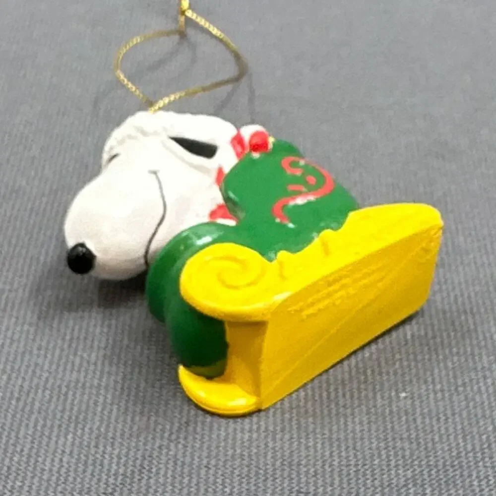 VTG Snoopy Woodstock Christmas Ornament Sleigh Santa Hat Peanuts Holiday Retro