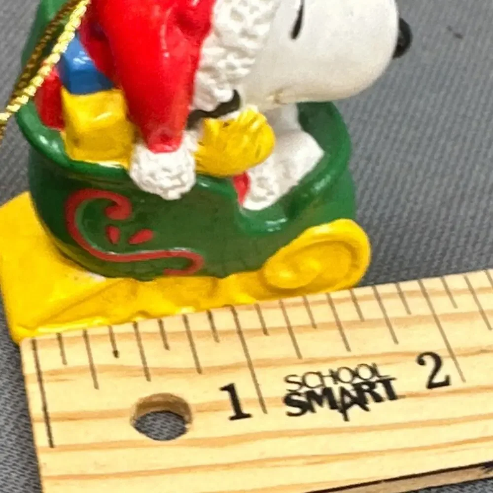 VTG Snoopy Woodstock Christmas Ornament Sleigh Santa Hat Peanuts Holiday Retro