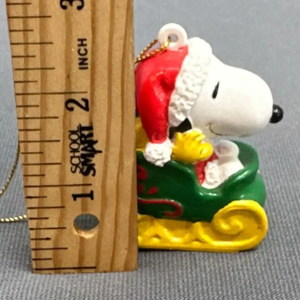 VTG Snoopy Woodstock Christmas Ornament Sleigh Santa Hat Peanuts Holiday Retro