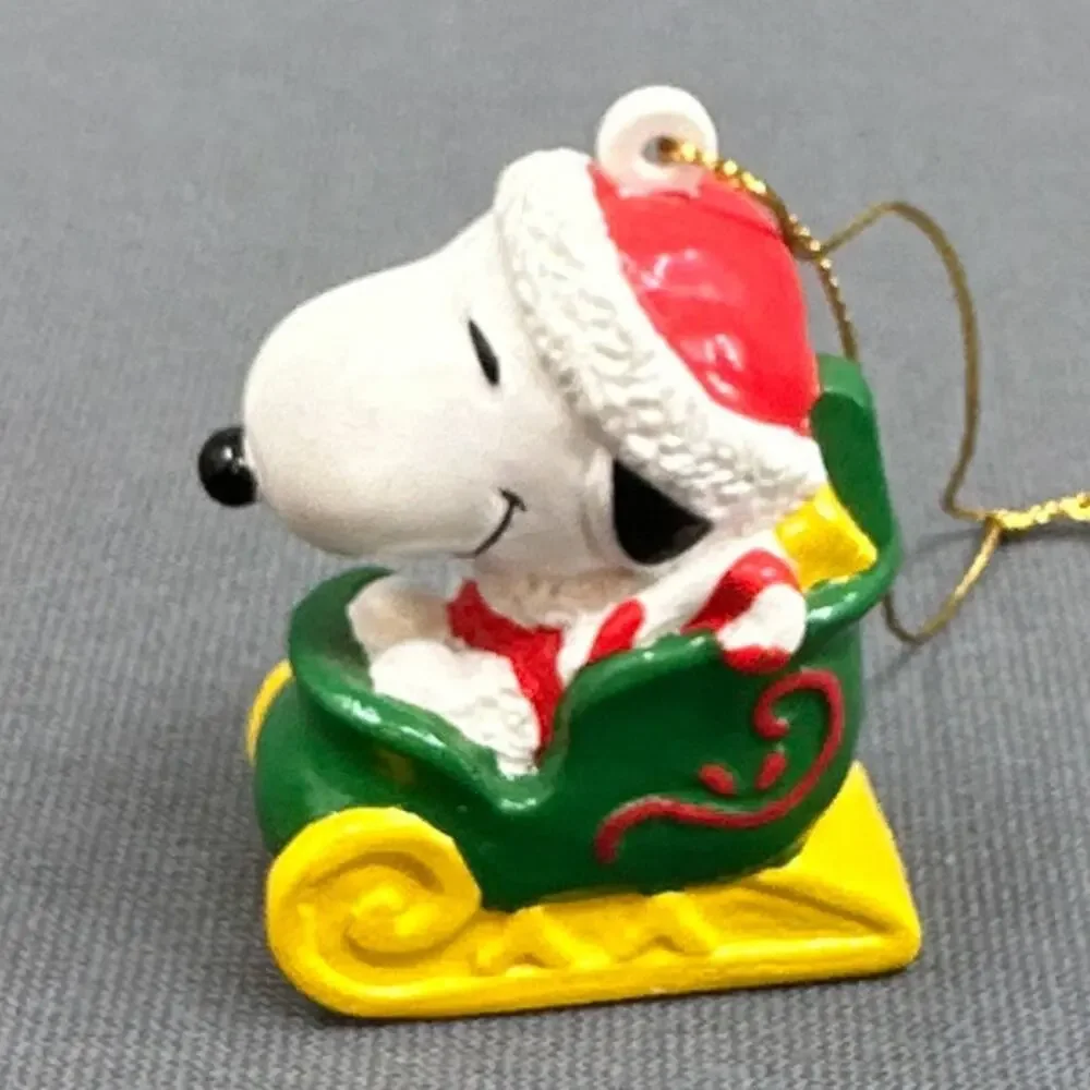 VTG Snoopy Woodstock Christmas Ornament Sleigh Santa Hat Peanuts Holiday Retro