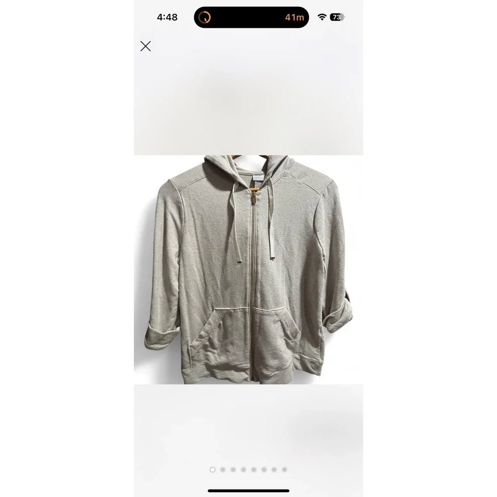 Chicos Design Hooded Zip Up Jacket‎ Roll Tab Sleeve Gray Casual Comfy