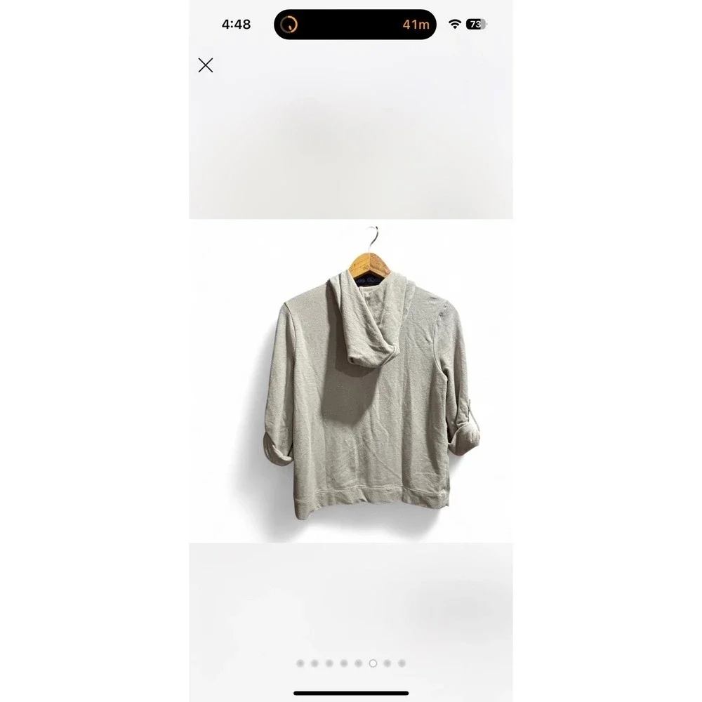 Chicos Design Hooded Zip Up Jacket‎ Roll Tab Sleeve Gray Casual Comfy